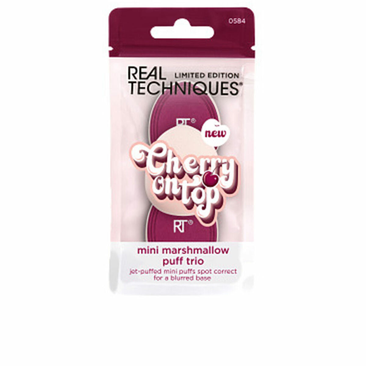 Paquet de 3 éponges de maquillage Real Techniques Cherry On Top, édition limitée, mini marshmallow puff trio.