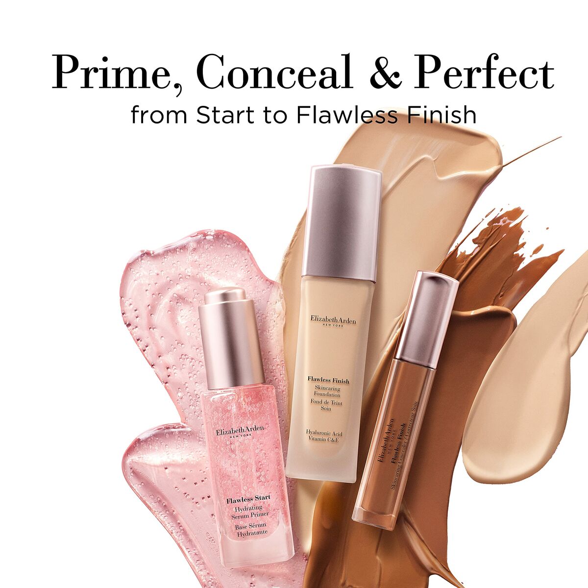 Elizabeth Arden Prime, Conceal & Perfect products for a flawless finish on all skin types.