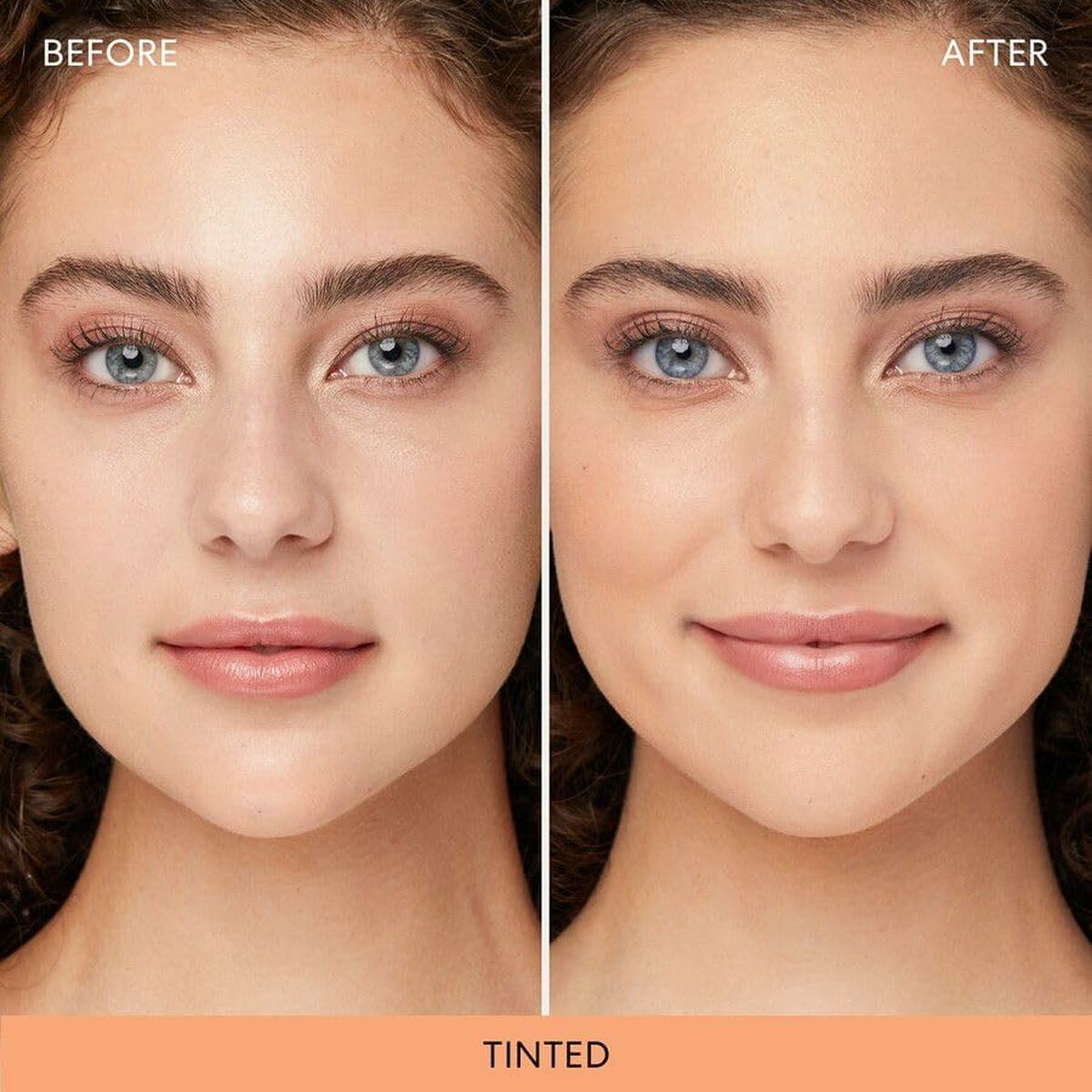 Before and after using Shine Inline Mineral Veil, showcasing enhanced skin tone and smooth finish.