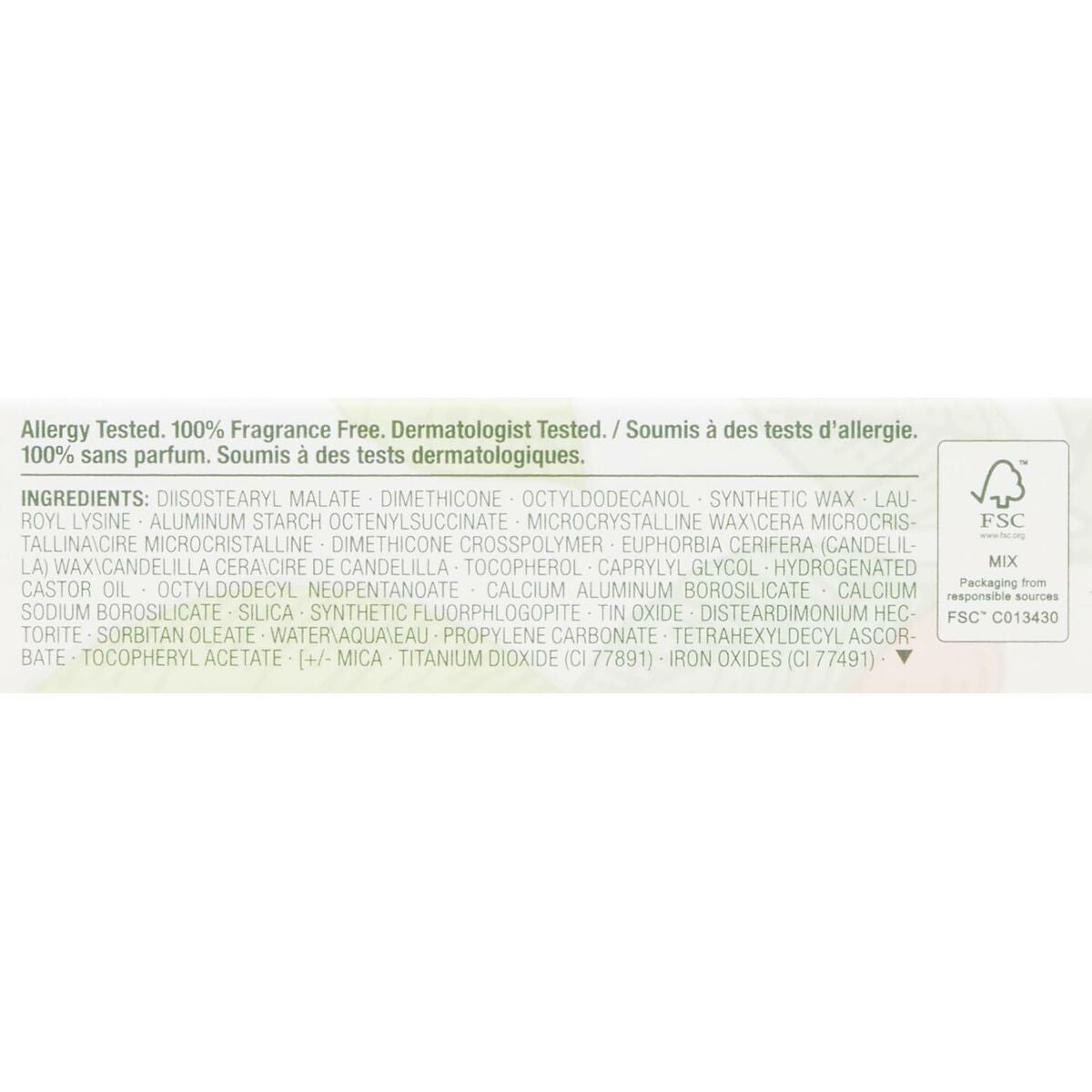 List of ingredients for Clinique POP LONGWEAR lipstick, highlighting allergy-tested, fragrance-free features.