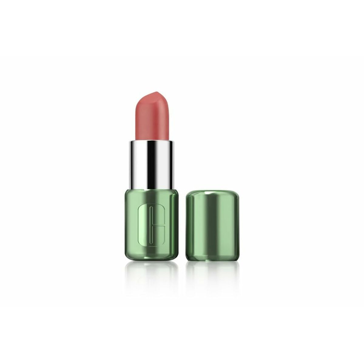 Rouge à lèvres Clinique POP LONGWEAR 3,9 g en tube vert avec capuchon, couleur nude.