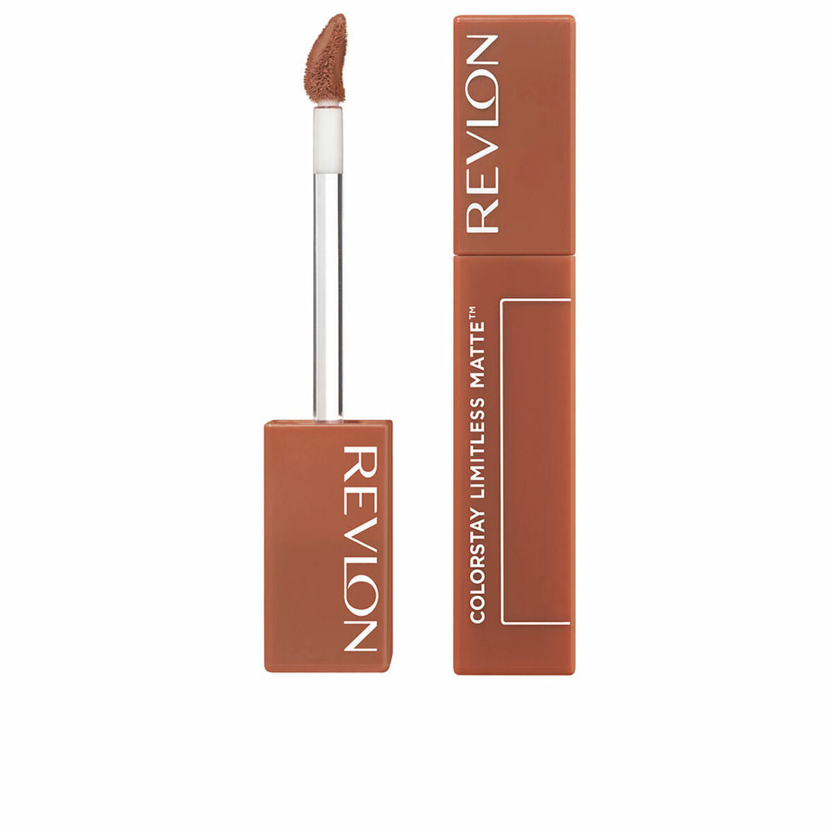 Revlon ColorStay Limitless Matte Liquid Lipstick in matte brown packaging with applicator.