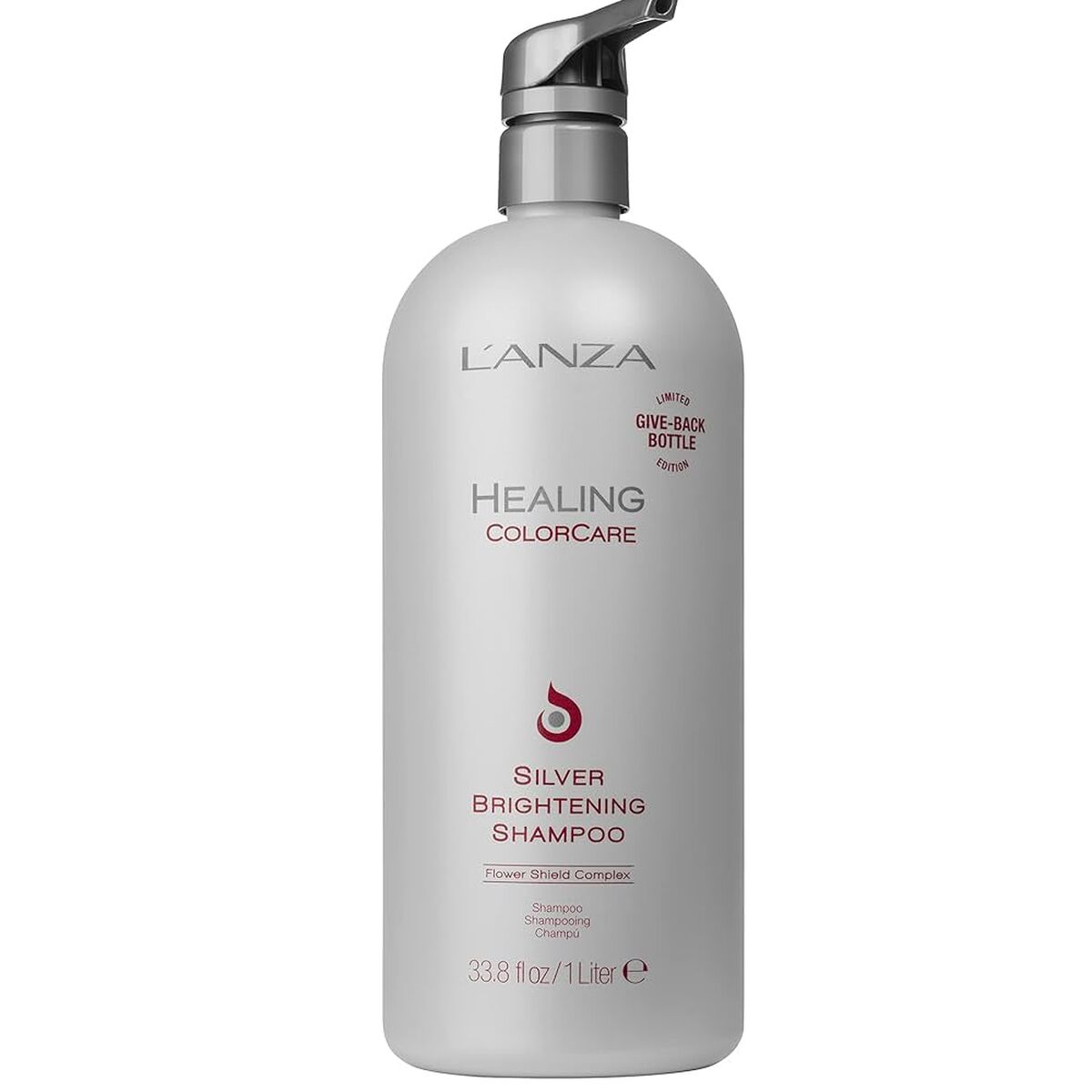 L'ANZA Healing Colorcare Silver Brightening Shampoo, 1 Liter bottle, designed to enhance hair color and shine.