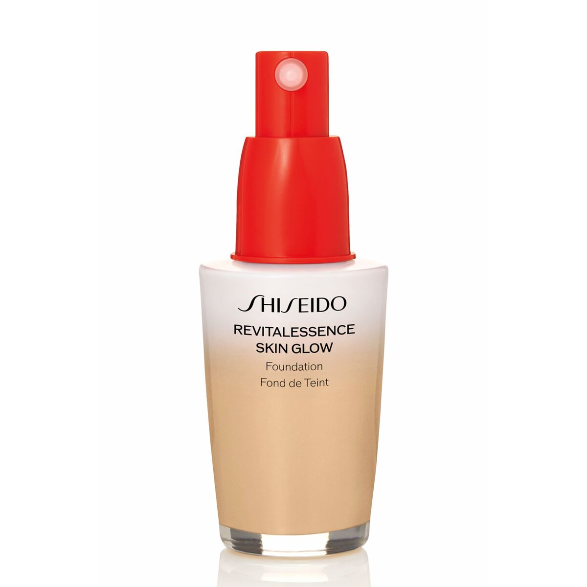 Base de maquillage liquide Shiseido Revitalessence Skin Glow Nº 320 en flacon de 30 ml, idéal pour un éclat naturel.