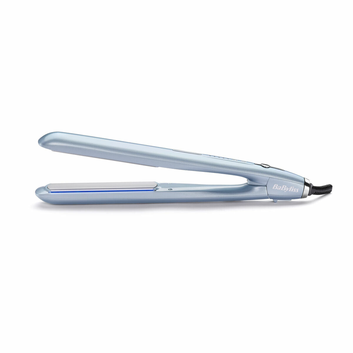 Fer à lisser en céramique Babyliss ST573E, couleur bleu, design élégant, pour des cheveux lisses et brillants.