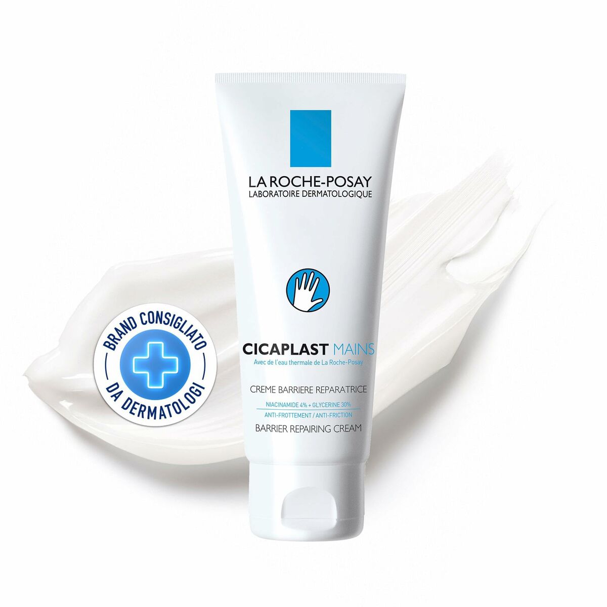 La Roche Posay Cicaplast 100 ml hand lotion, hypoallergenic and fragrance-free skin care for sensitive skin.