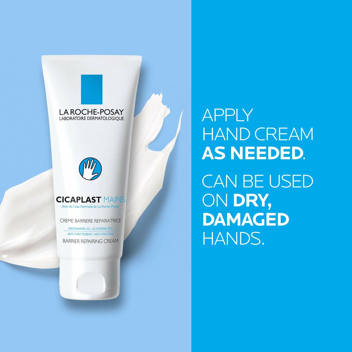 Lotion mains La Roche Posay Cicaplast 100 ml, crème réparatrice pour mains sèches et abîmées.