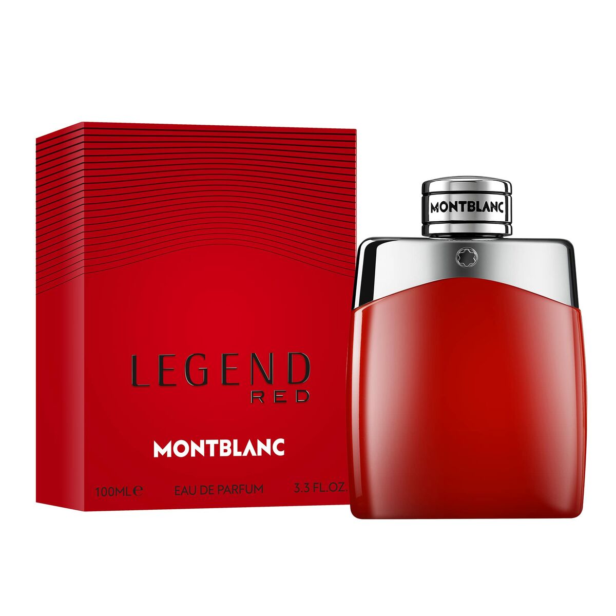 Montblanc Legend Red EDP fragrance bottle and box, 100ml Eau de Parfum for men in a striking red design.