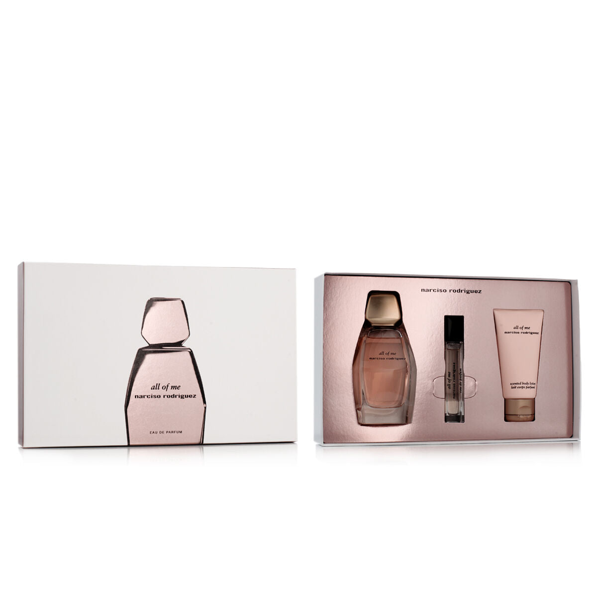 Set de Parfum Femme Narciso Rodriguez All Of Me avec Eau de Parfum, lotion corporelle et mini flacon.