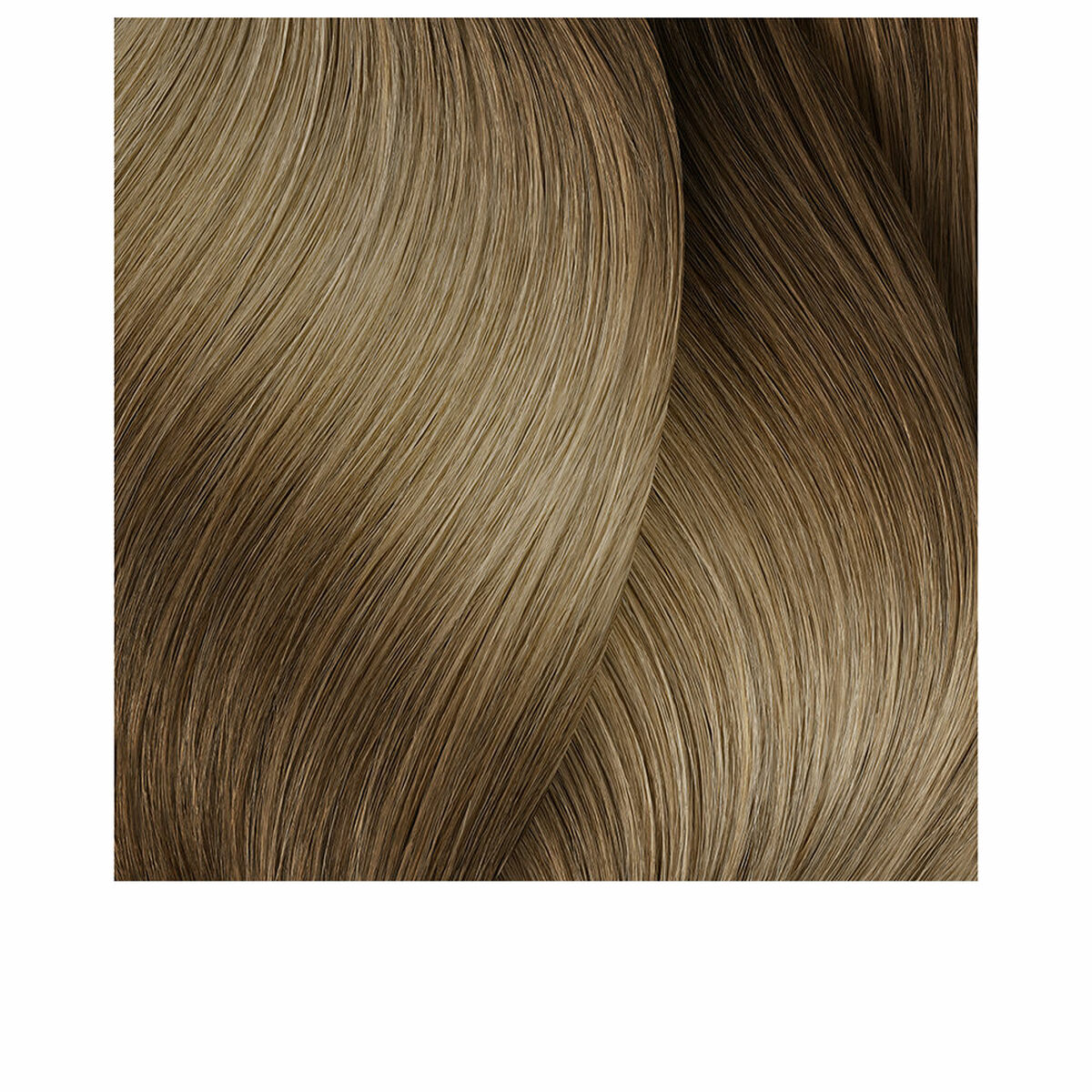 Close-up of smooth, lustrous hair in a neutral brown shade, showcasing the softness and shine of healthy hair.