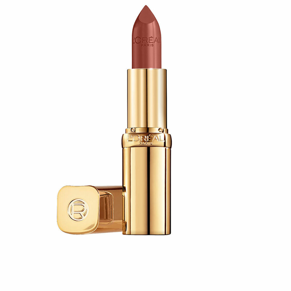 L'Oreal Make Up COLOR RICHE Nº 635-Worth It Medium lipstick stick in gold packaging.