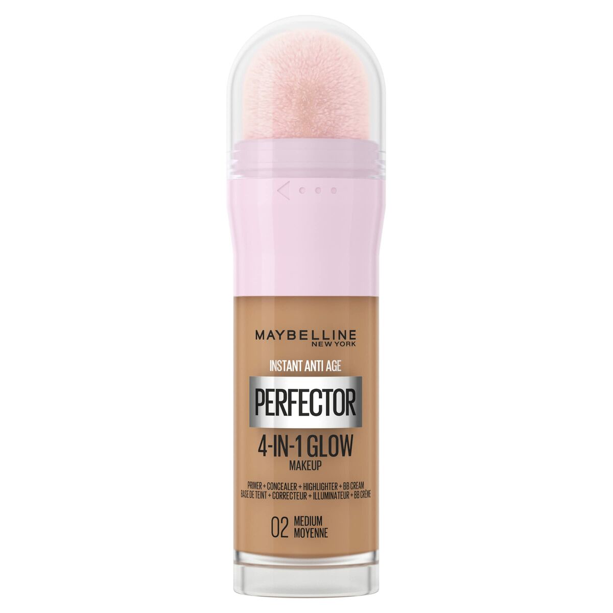 Maybelline Instant Age Perfector Glow Nº 02 Medium Makeup 20 ml, 4-in-1 foundation for a radiant finish.
