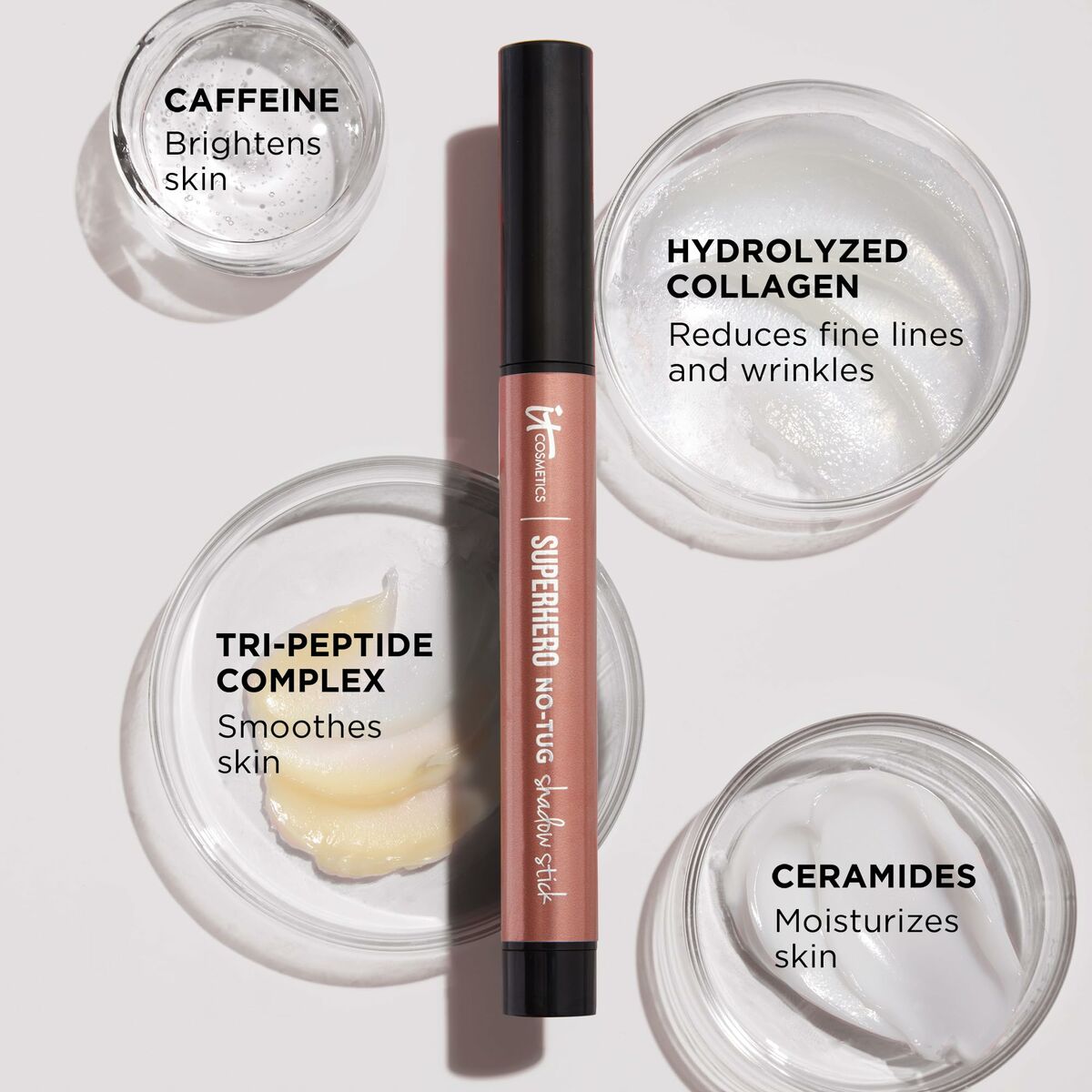 Correcteur facial It Cosmetics Superhero Stick avec ingrédients de soin pour une peau lisse et hydratée.