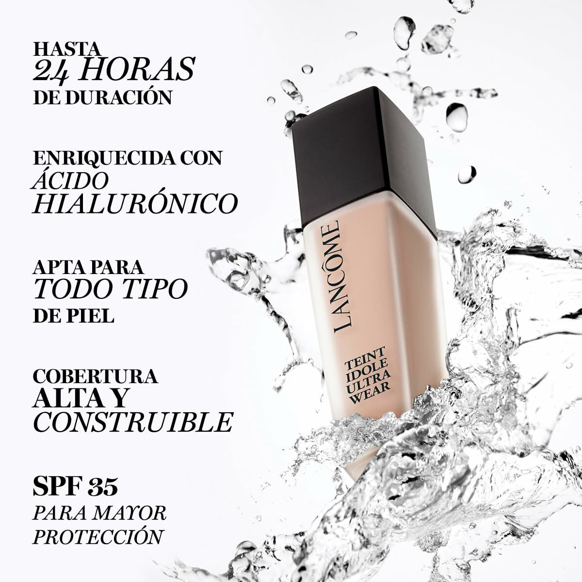 Base de maquillage liquide Lancôme Teint Idole Ultra Wear N Nº 345n, SPF 35, texture fluide, 30 ml, protection et couvrance haute.