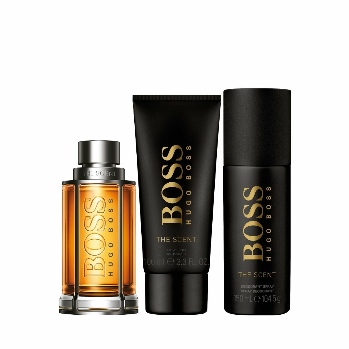 Set de Parfum Homme Hugo Boss comprenant 3 pièces: eau de parfum, déodorant et gel douche.