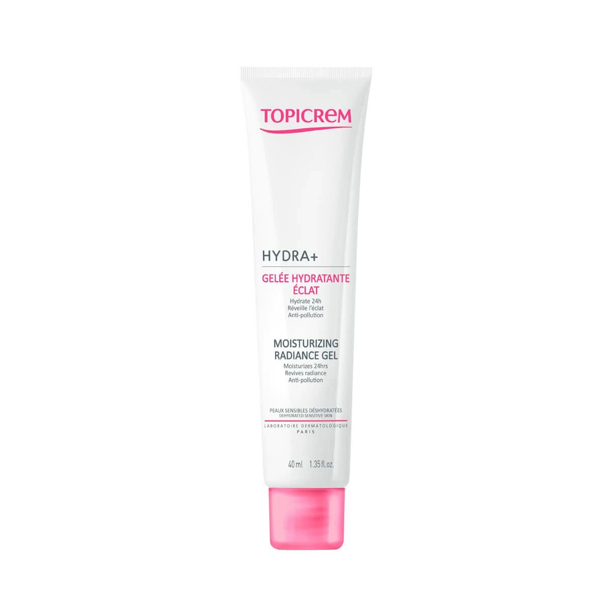 Crème hydratante Topicrem Radiance gelée, soin de beauté non comédogène pour une peau éclatante et hydratée.