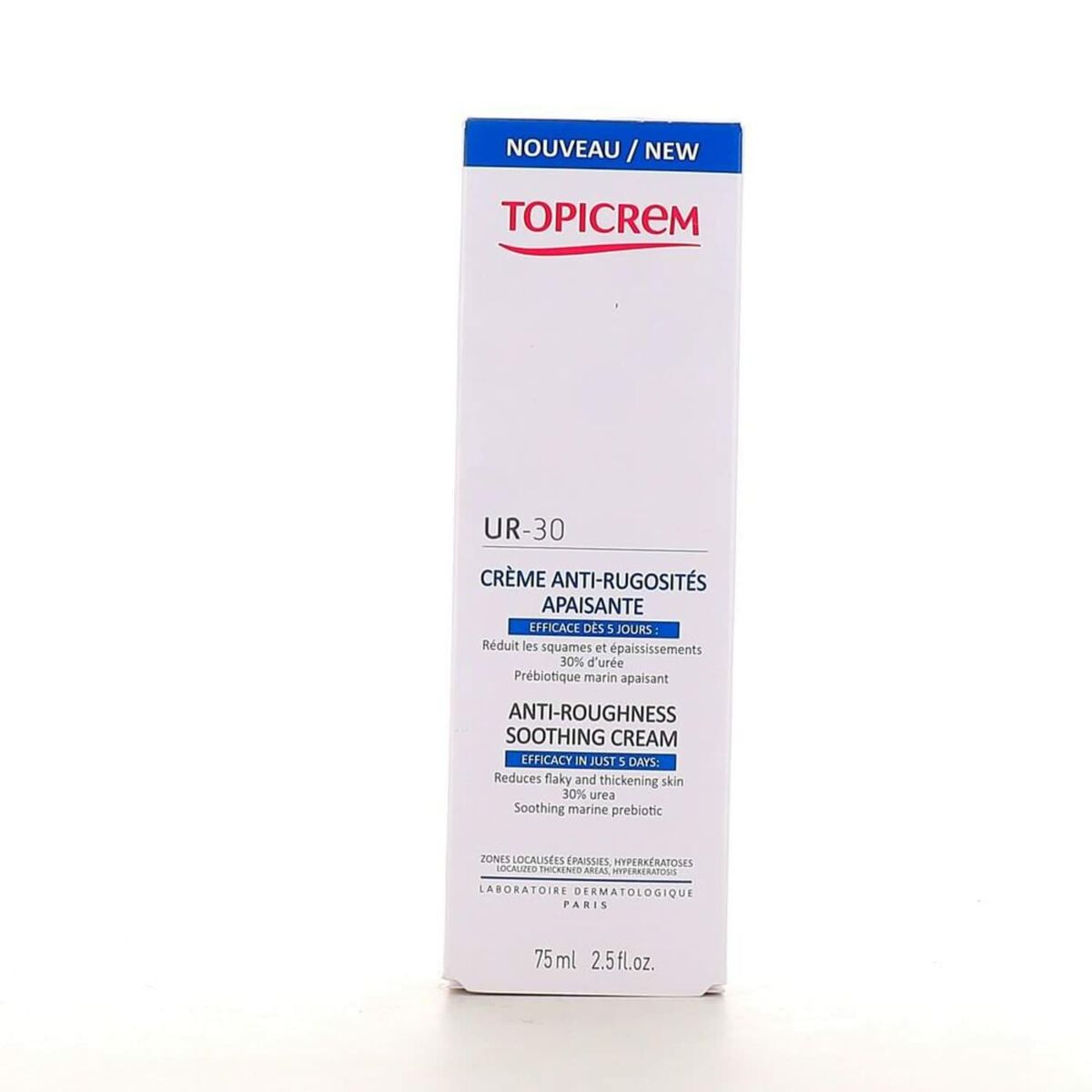 Crème anti rougeurs Topicrem anti-roughness soothing cream for sensitive skin, 75 ml packaging.