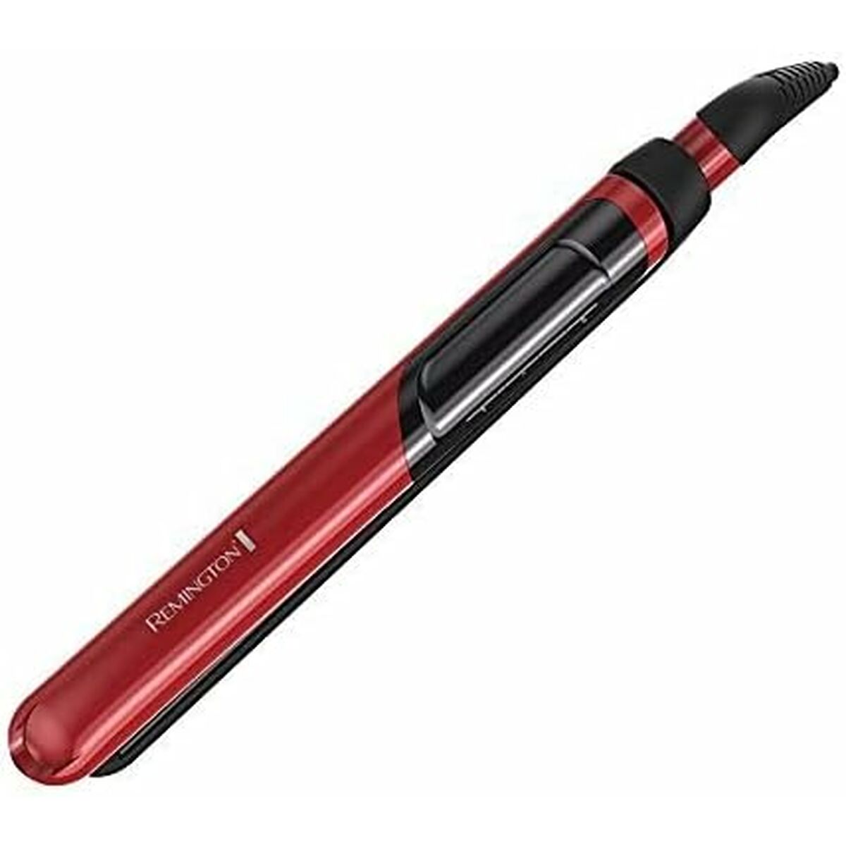 Lisseur à cheveux Remington Noir Rouge avec écran intégré et système de chauffage ultra rapide, design élégant.