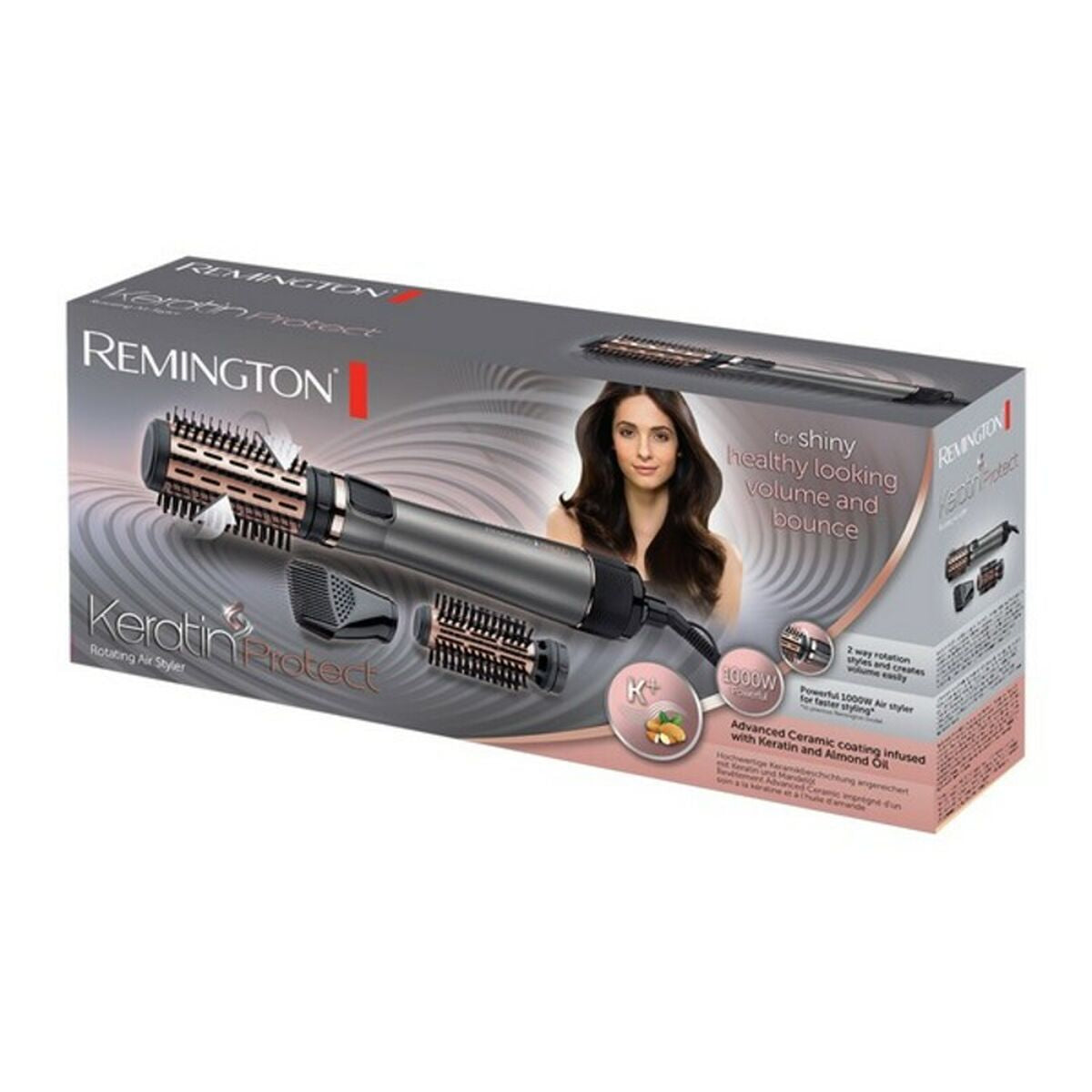 Remington 45604560100 thermal brush packaging image featuring a woman with healthy-looking hair.