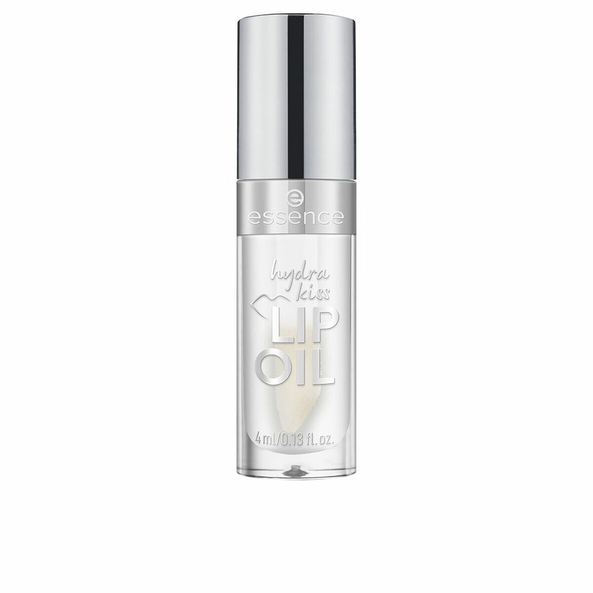 Rouge à lèvres Essence HYDRA KISS, lip oil in clear bottle with silver cap, perfect for hydration and shine.