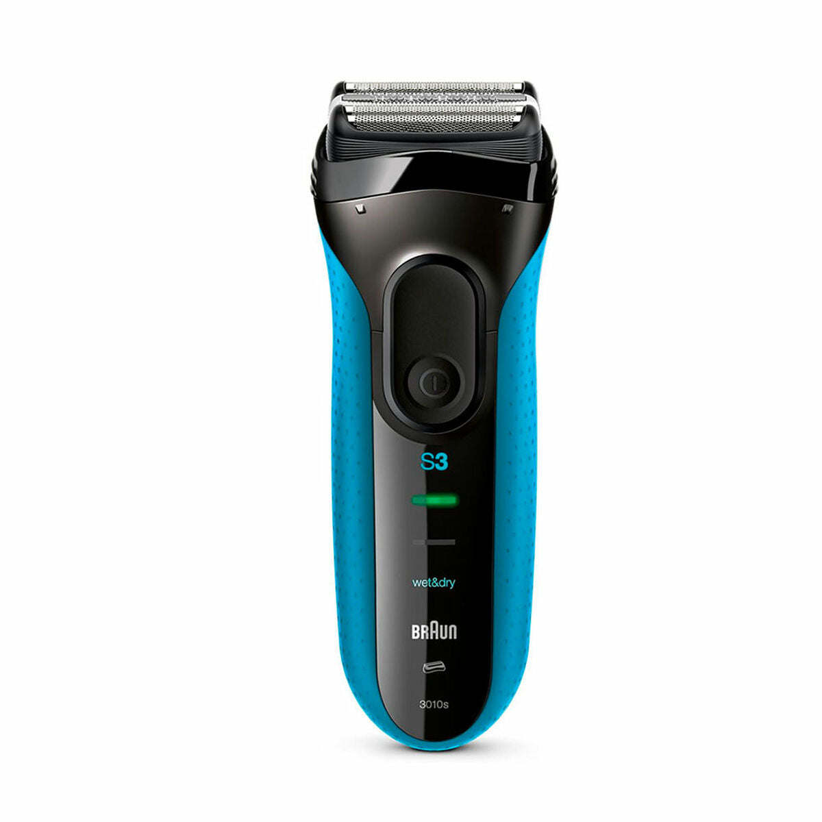 Rasoir electrique Braun Serie 3 ProSkin en noir et bleu, ergonomique, résistant à l'eau et sans fil.