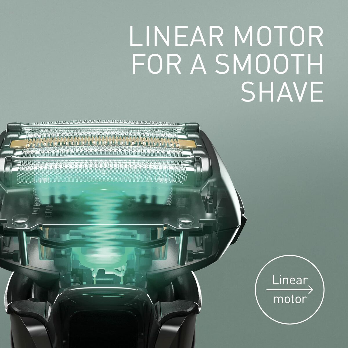 Close-up of Panasonic ES-LS9A-K803 shaver showcasing linear motor technology for a smooth shave.