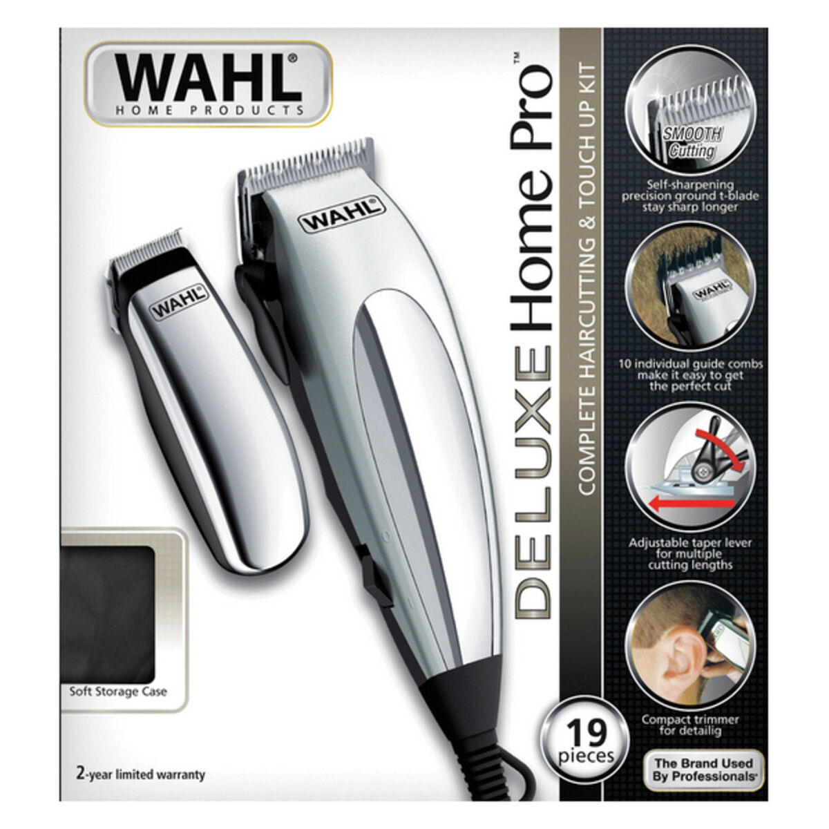 Tondeuses à cheveux Wahl 79305-1316 Argenté, kit de coiffure complet, 19 pièces, design élégant et fonctionnalité adaptée.