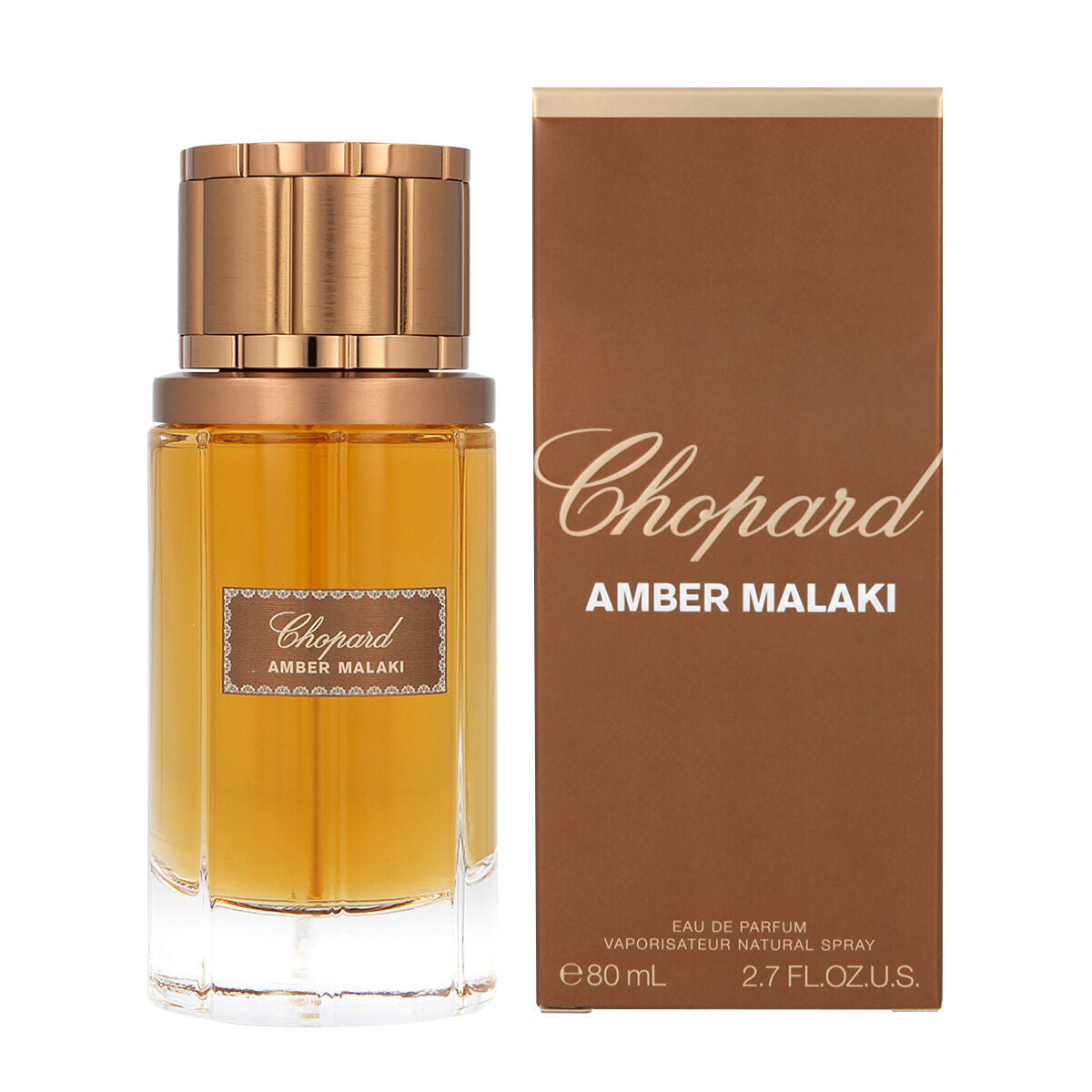 Chopard Amber Malaki EDP 80 ml unisex perfume bottle and box showcasing luxurious fragrance.
