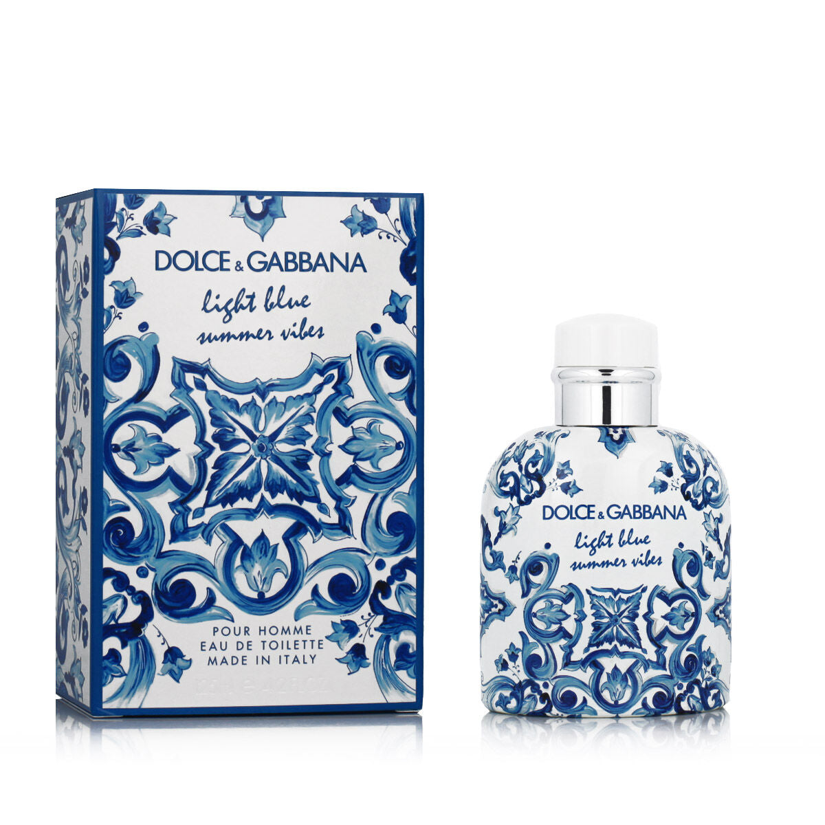 Dolce & Gabbana Light Blue Summer Vibes EDT 125 ml for men, featuring elegant bottle and artistic packaging.
