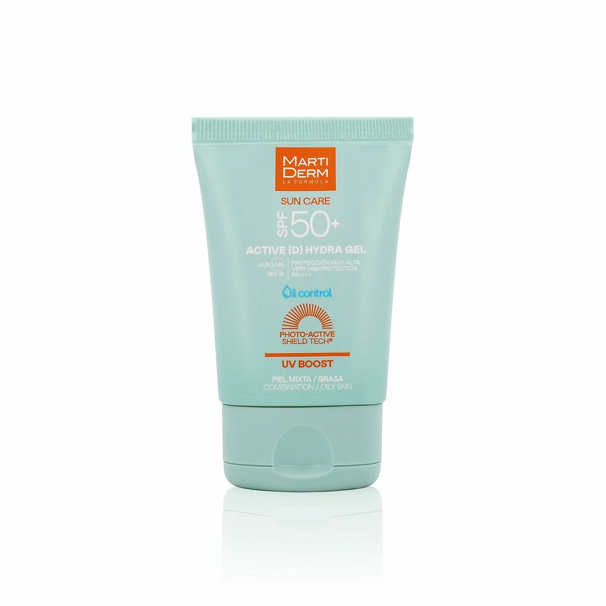 Protecteur Solaire Martiderm SUN CARE SPF 50+ en gel hydratant, 50 ml, non comédogène, idéal pour peau mixte et grasse.