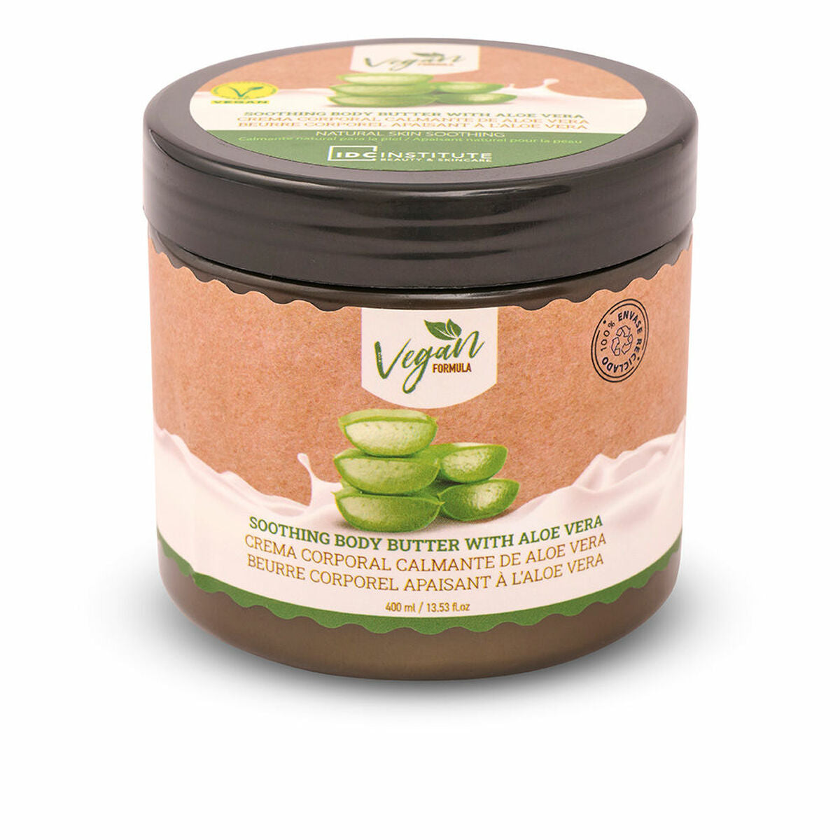 IDC Institute Vegan Body Butter with Aloe Vera, 400ml, hydrating and calming cream for all skin types.