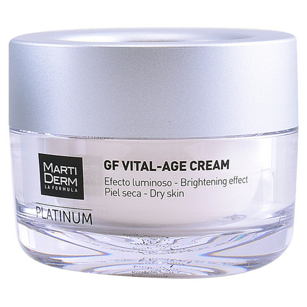 Martiderm GF Vital-Age Cream in a sleek jar, designed for brightening dry skin with SPF 15 protection.