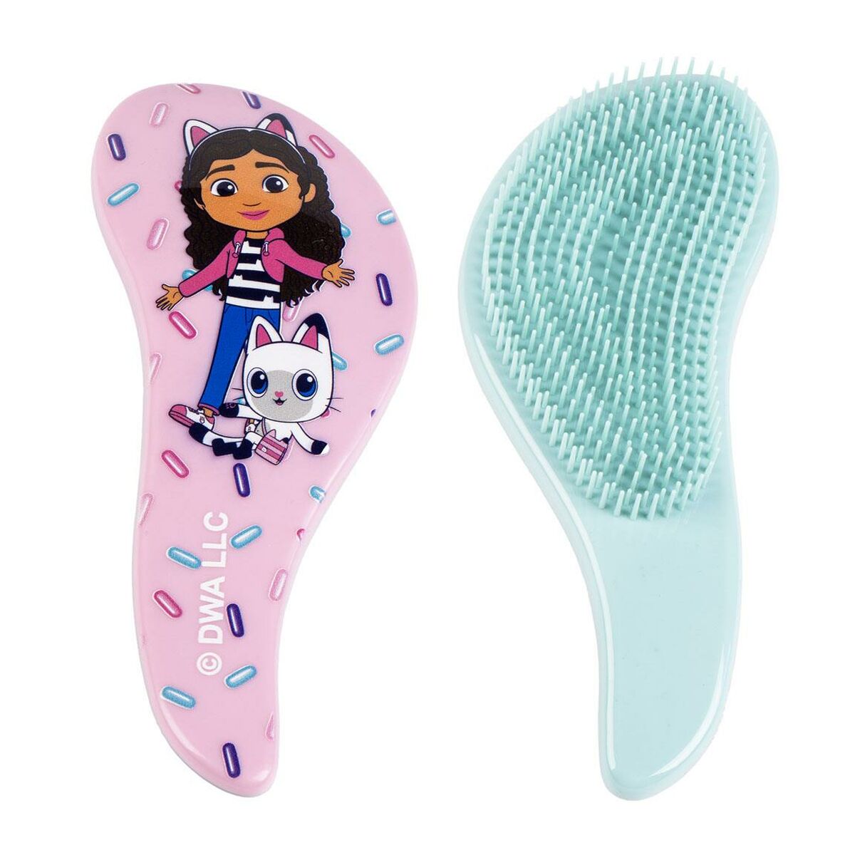 Brosse Gabby's Dollhouse rose en ABS, illustrée, idéale pour enfants, accessoire de coiffure authentique.