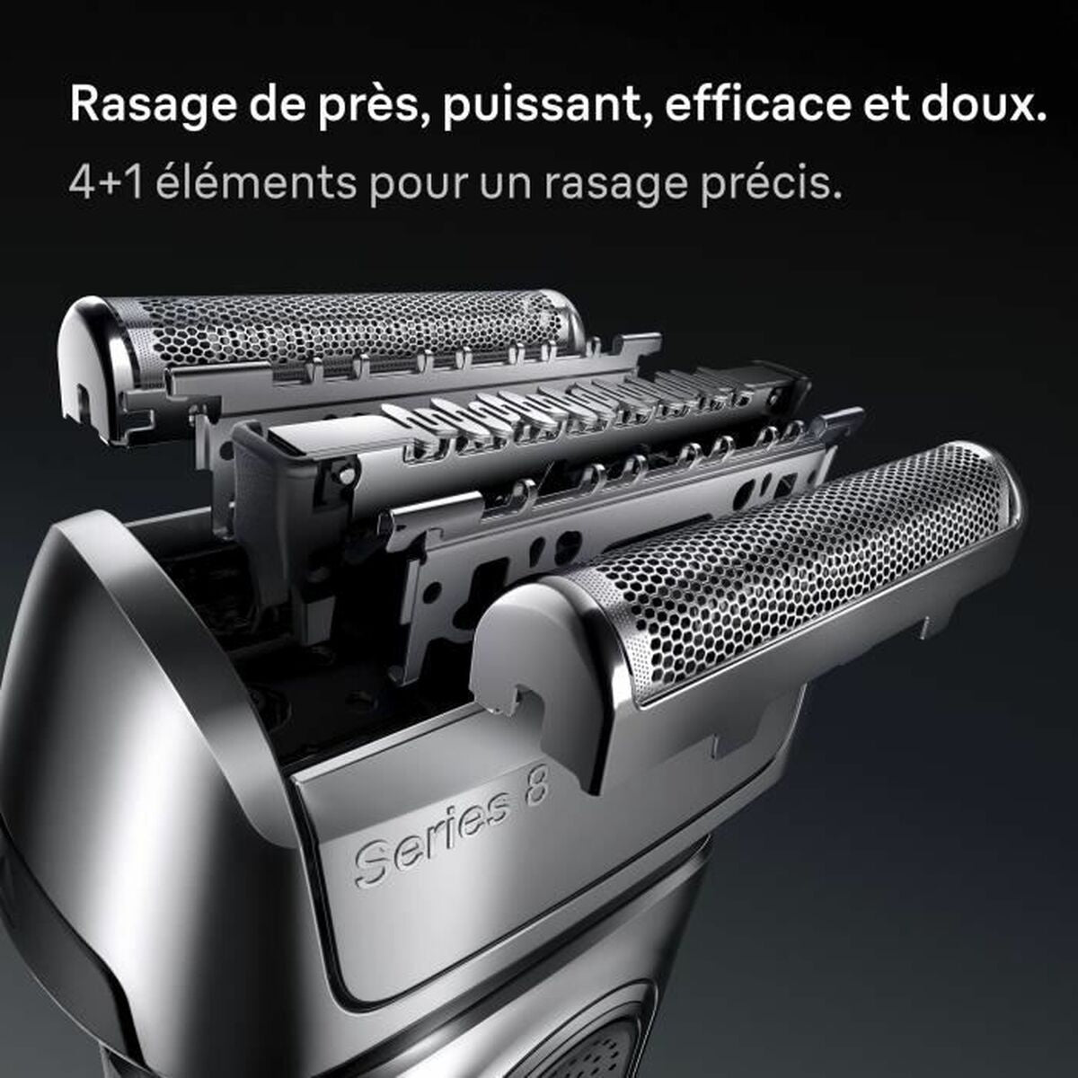 Rasoir électrique Braun Series 8 avec 4+1 éléments pour un rasage précis, puissant et doux.
