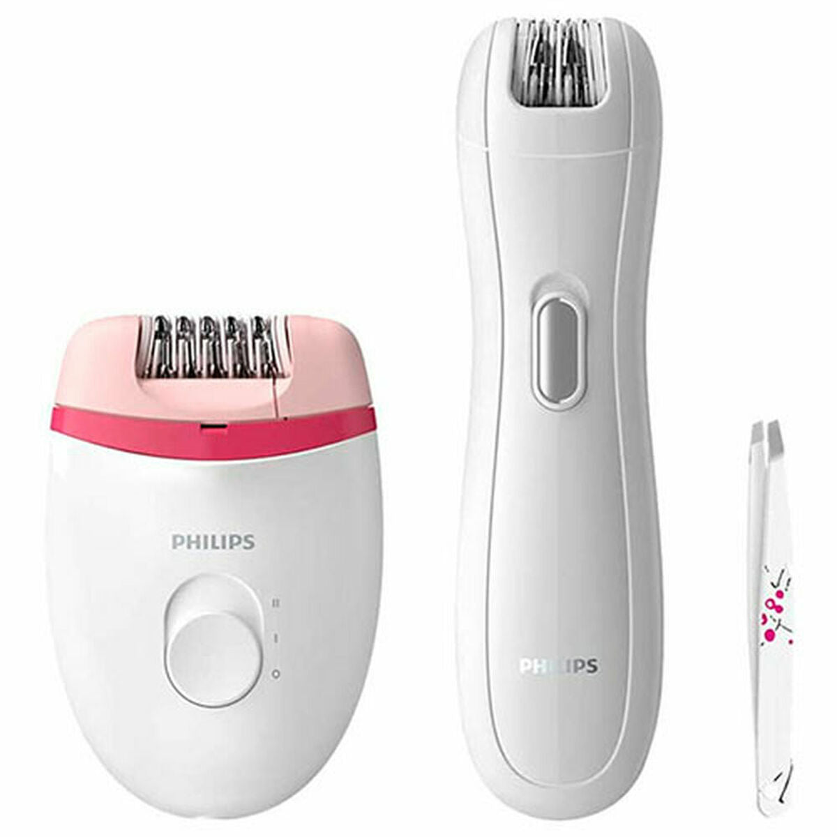 Épilateur électrique Philips BRP506/00 blanc avec pinces de serrage, design ergonomique et fonction lavable.