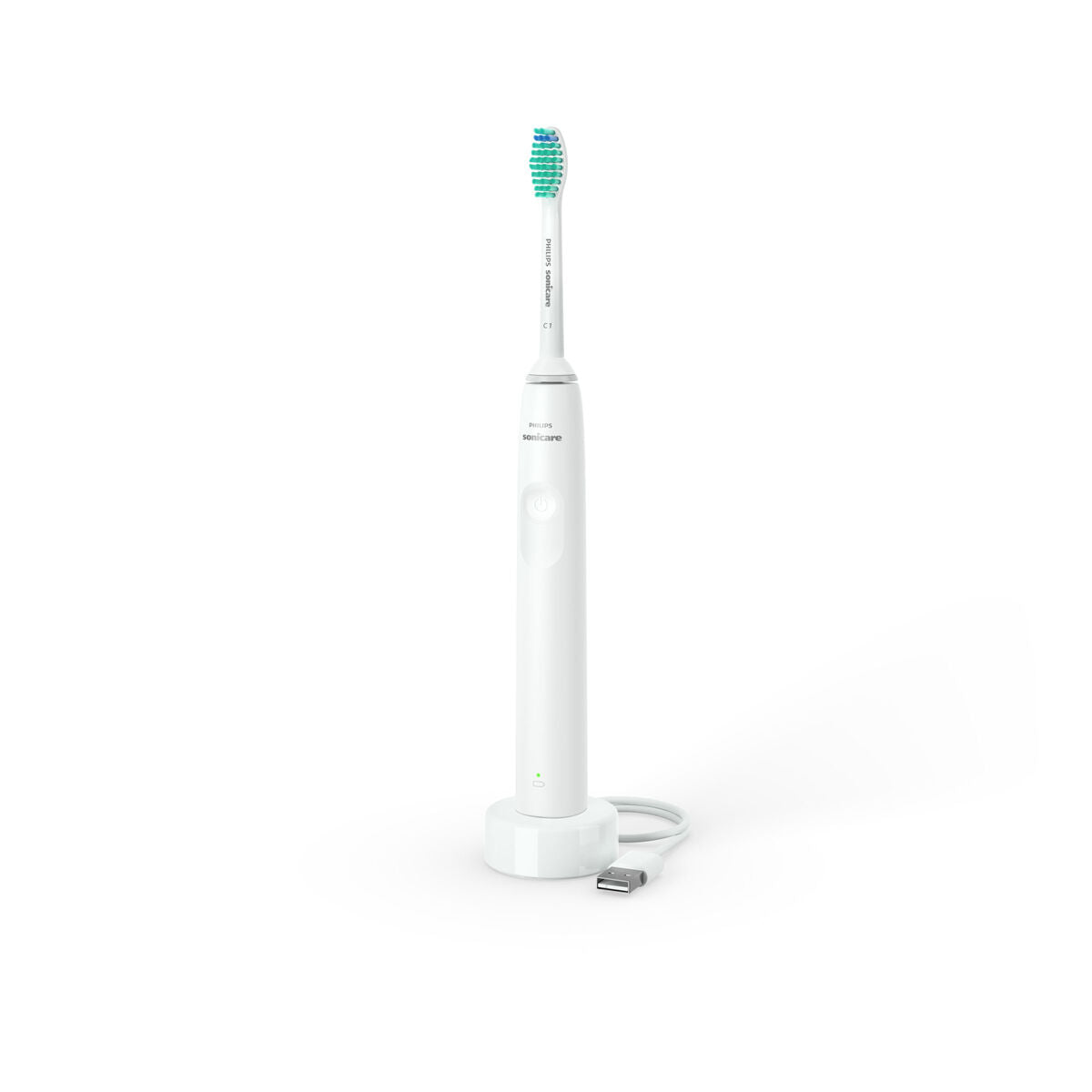 Brosse à dents électrique Philips HX3651/13 en blanc, avec chargeur et minuteur pour une hygiène buccale optimale.