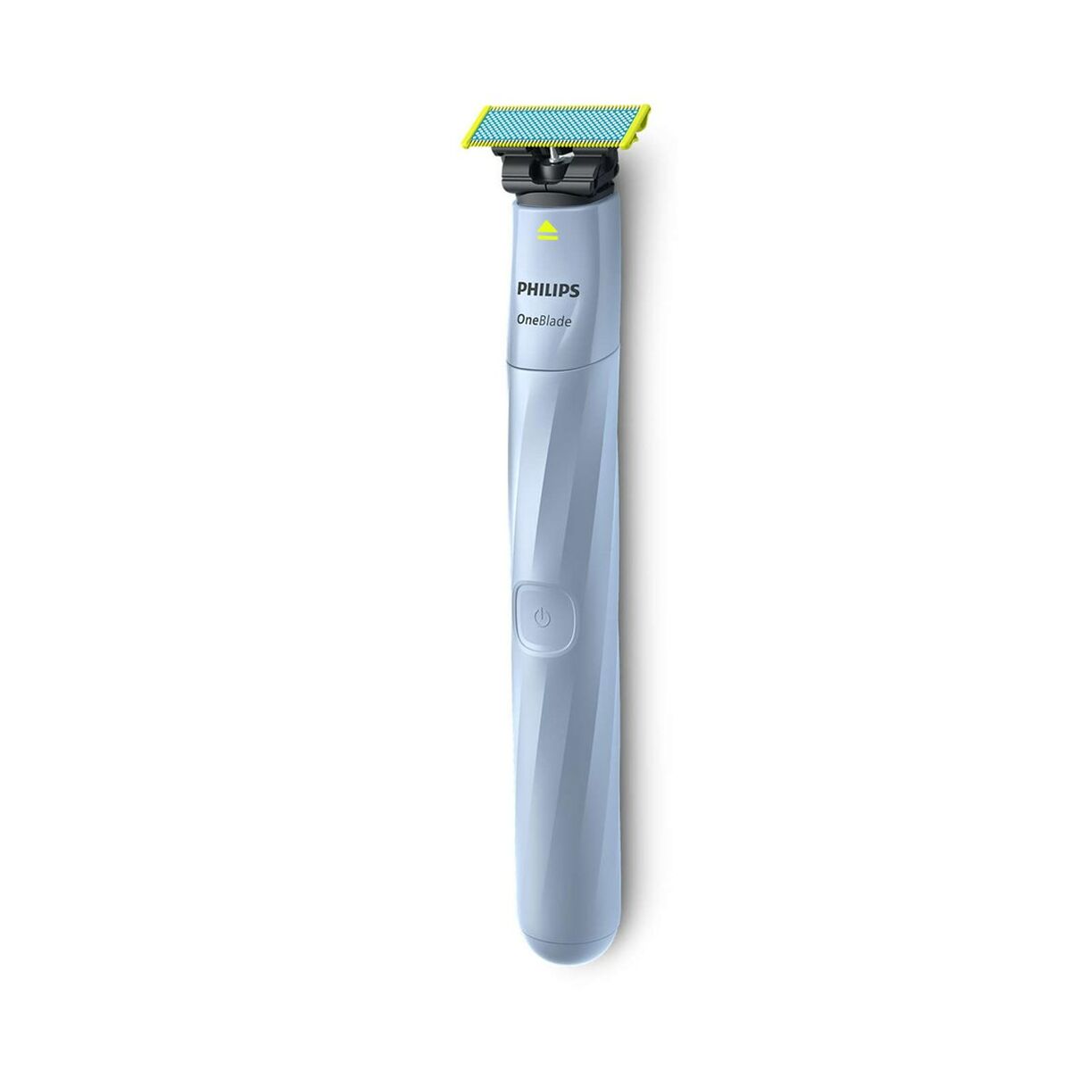 Tondeuse Philips One Blade Pro en bleu, machine à raser rechargeable, humidité et sec, design moderne.