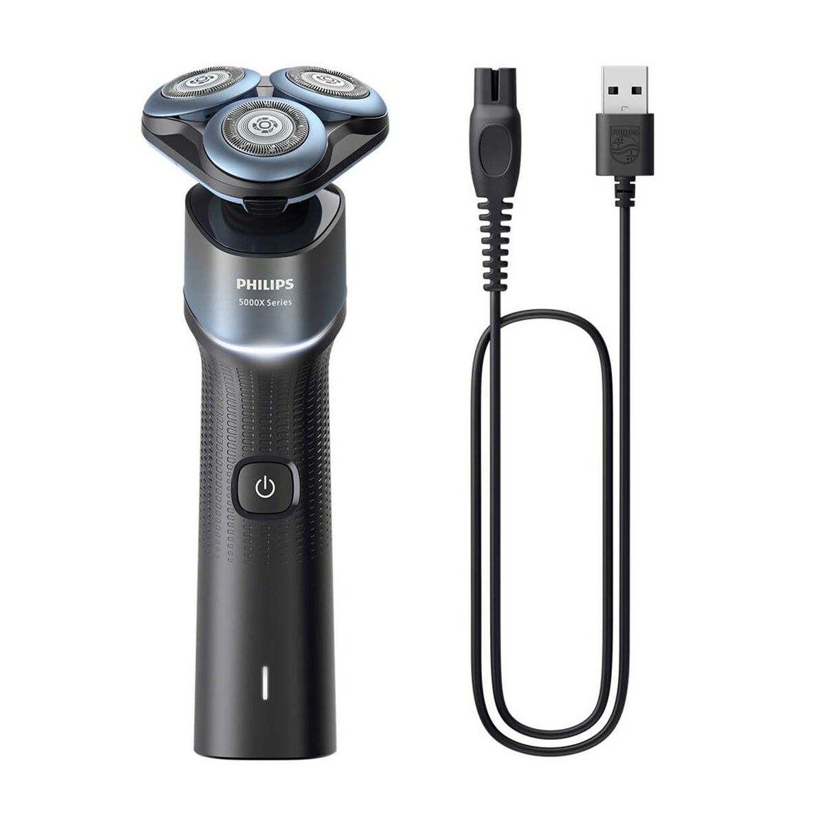 Tondeuse Philips X5006/00 avec chargeur USB, rasoir électrique noir et bleu, résistant à l'eau, rechargeable.