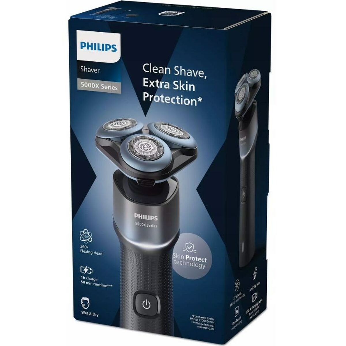 Philips X5006/00 electric shaver with 3 floating heads and skin protection features, suitable for wet and dry use.