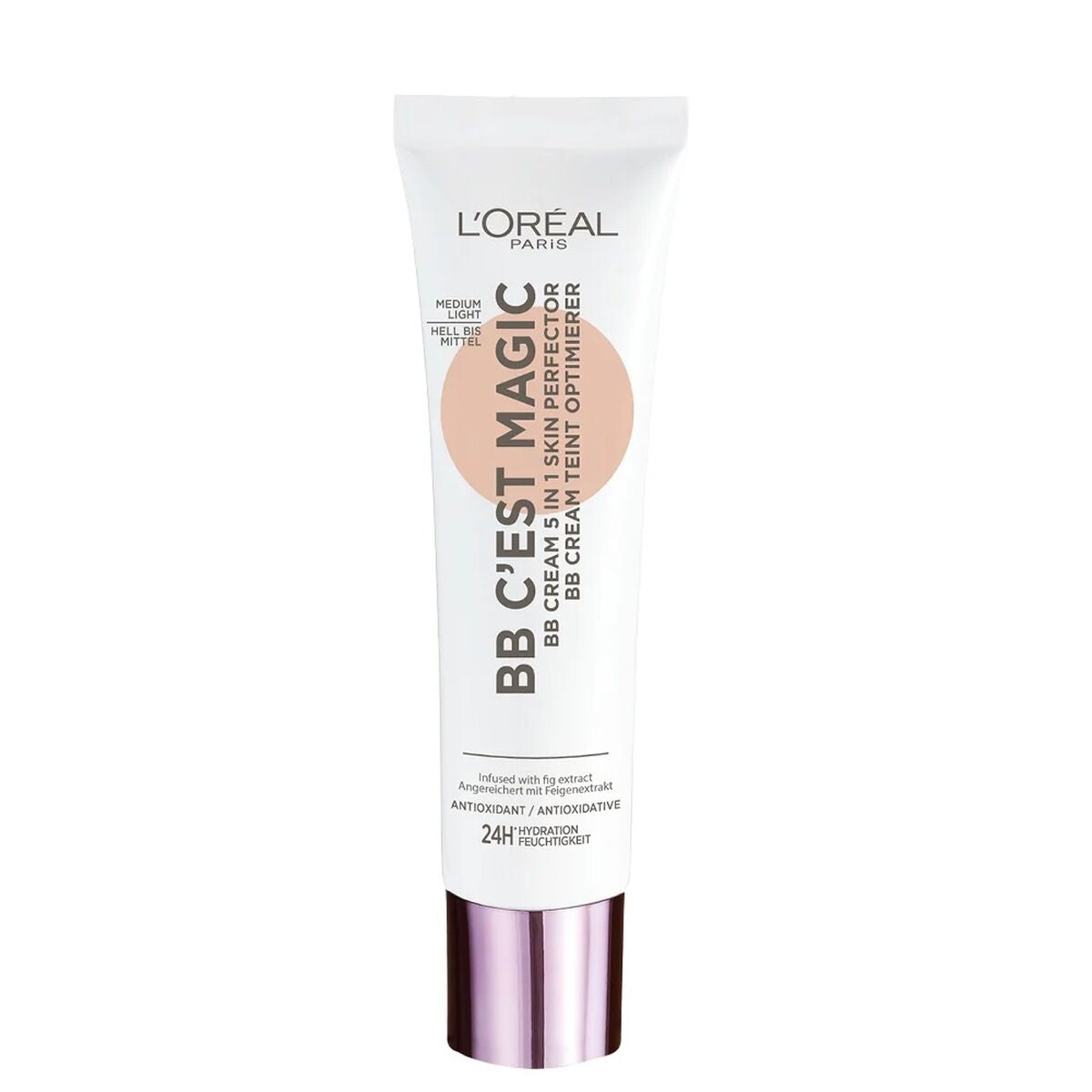 Crème hydratante teintée L'Oreal Paris BB C'est Magic, peau douce et unifiée, parfaite pour un look naturel.